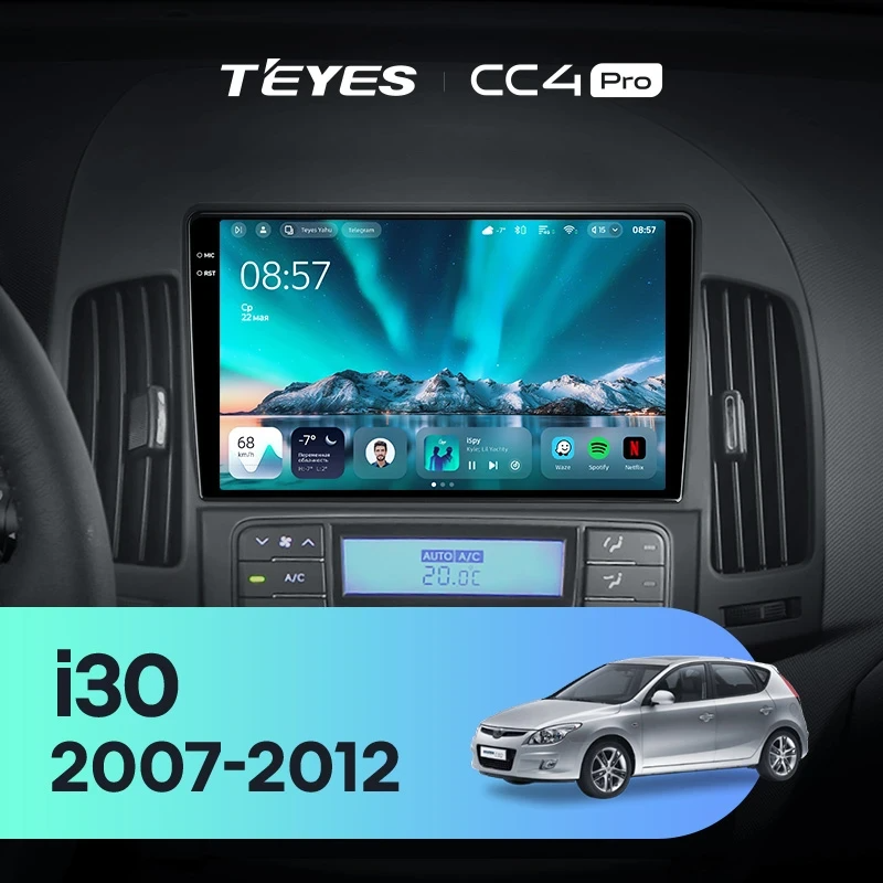 Штатная магнитола для Hyundai i30 1 FD (2007-2012) (Экран 9,5") - Teyes CC4 Pro на Android 13, 8-ядер, 8ГБ-128ГБ, SIM-слот
