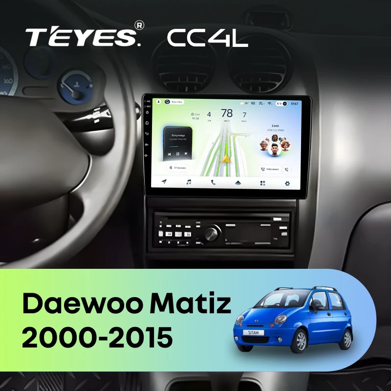 Штатная магнитола для Daewoo Matiz (2000-2015) - Teyes CC4L на Android 14, 8-ядер, 6ГБ-64ГБ, SIM-слот