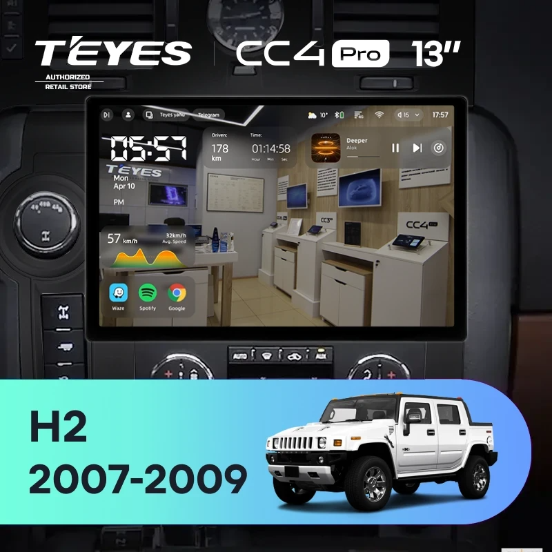 Штатная магнитола для Hummer H2 E85 (2007-2009) (Экран 13") - Teyes CC4 Pro на Android 13, 8-ядер, 8ГБ-128ГБ, SIM-слот