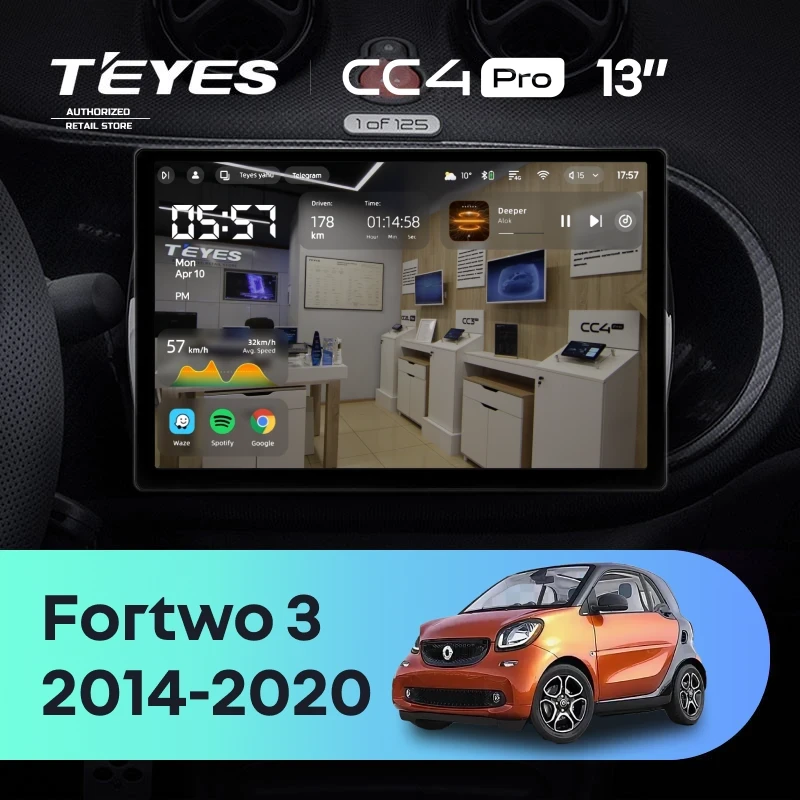 Штатная магнитола для Mercedes-Benz Smart Fortwo 3 C453 A453 W453 (2014-2020) (Экран 13") - Teyes CC4 Pro на Android 13, 8-ядер, 12ГБ-256ГБ, SIM-слот