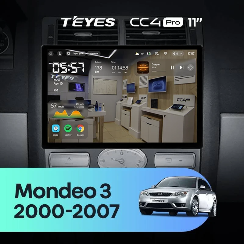Штатная магнитола для Ford Mondeo 3 (2000-2007) (Экран 11") - Teyes CC4 Pro на Android 13, 8-ядер, 12ГБ-256ГБ, SIM-слот