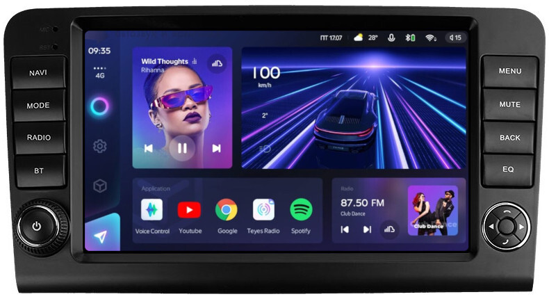 Магнитола для Mercedes-Benz GL (X164), ML (W164) 2005-2012 (рамка с крутилками) - Teyes CC3-2K QLed, Android 10, ТОП процессор, SIM-слот, CarPlay (CarPlay)