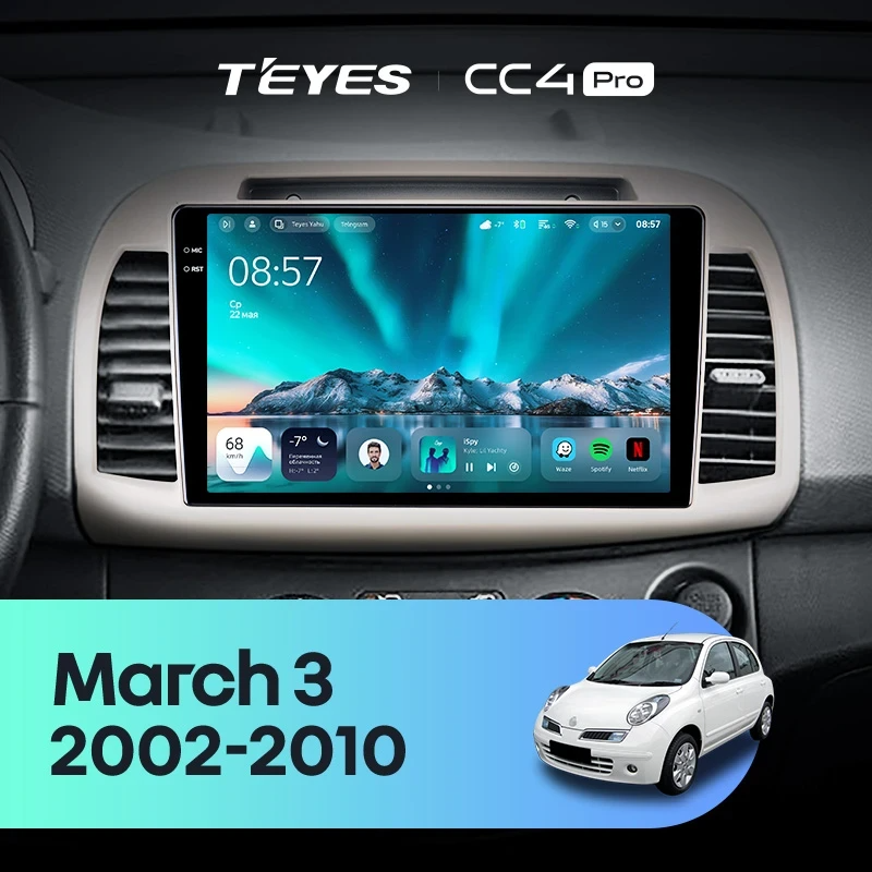 Штатная магнитола для Nissan March 3 K12 (2002-2010) (Экран 9,5") - Teyes CC4 Pro на Android 13, 8-ядер, 8ГБ-128ГБ, SIM-слот