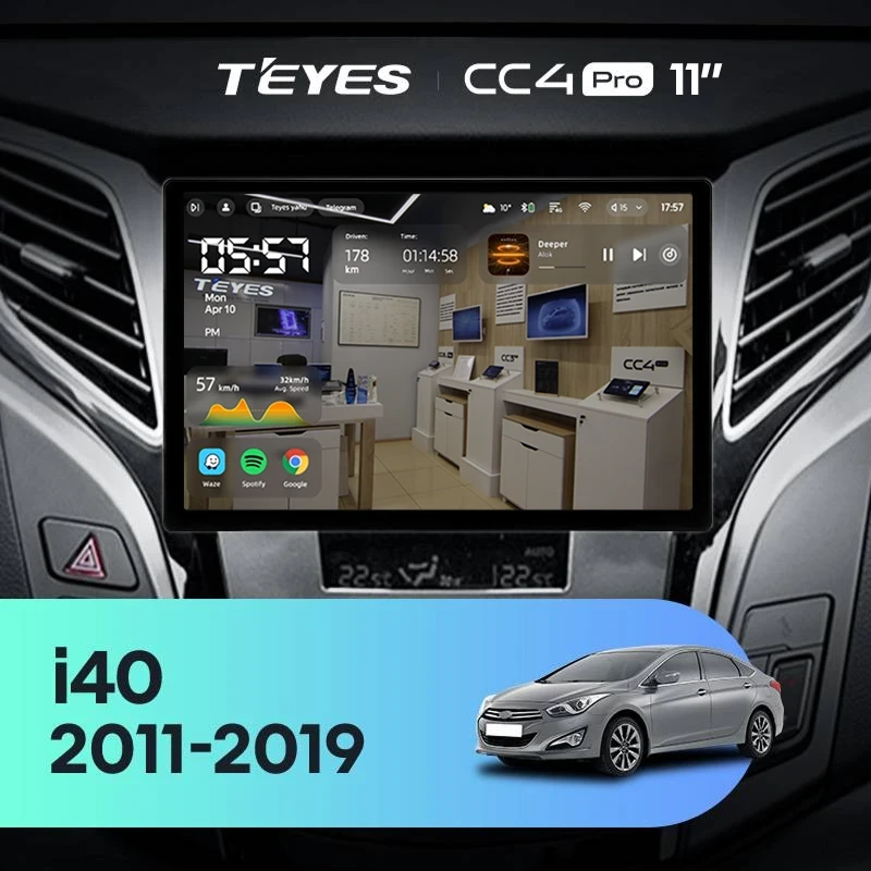 Штатная магнитола для Hyundai i40 (2011-2019) (Экран 11") - Teyes CC4 Pro на Android 13, 8-ядер, 12ГБ-256ГБ, SIM-слот