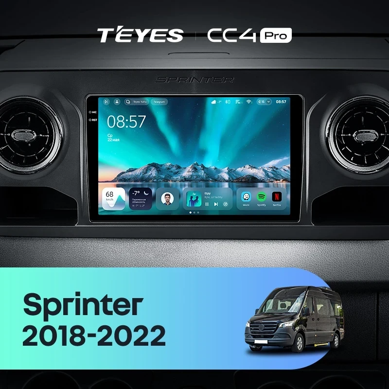 Штатная магнитола для Mercedes-Benz Sprinter (2018-2022) (Экран 10,36") - Teyes CC4 Pro на Android 13, 8-ядер, 8ГБ-128ГБ, SIM-слот