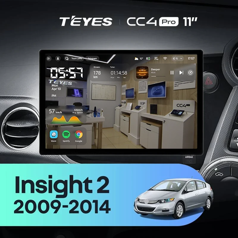 Штатная магнитола для Honda Insight 2 (2009-2014) Правый руль (Экран 11") - Teyes CC4 Pro на Android 13, 8-ядер, 8ГБ-128ГБ, SIM-слот
