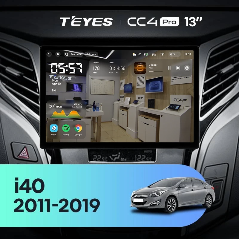 Штатная магнитола для Hyundai i40 (2011-2019) (Экран 13") - Teyes CC4 Pro на Android 13, 8-ядер, 8ГБ-128ГБ, SIM-слот