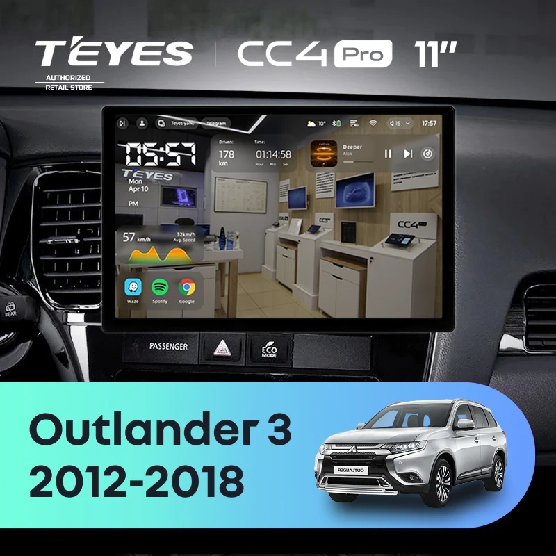 Штатная магнитола для Mitsubishi Outlander 3 GF0W GG0W (2012-2018) (Экран 11") - Teyes CC4 Pro на Android 13, 8-ядер, 12ГБ-256ГБ, SIM-слот
