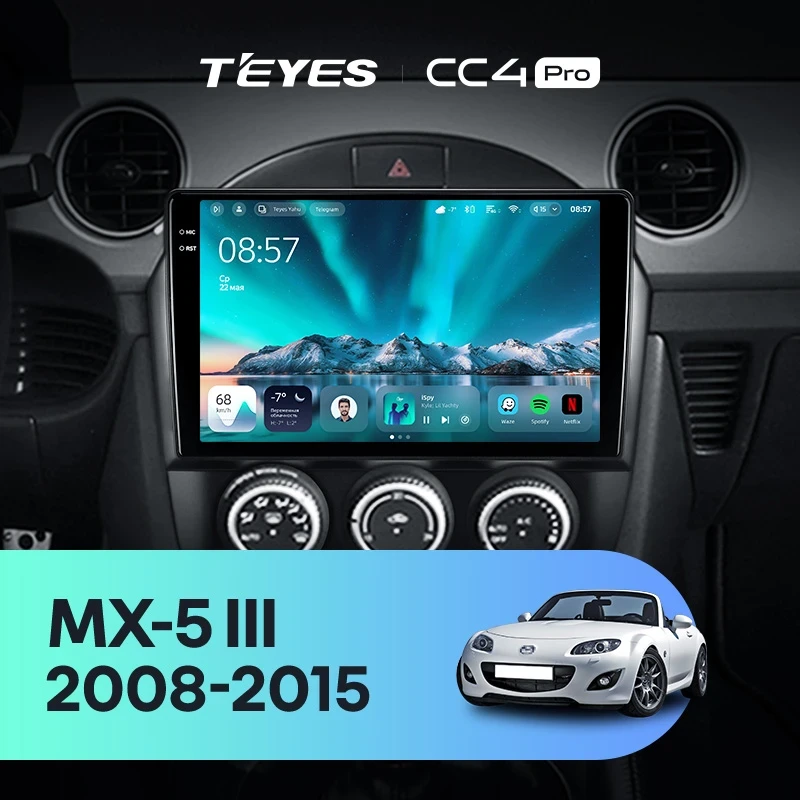 Штатная магнитола для Mazda MX-5 (2008-2015) (Экран 9,5") - Teyes CC4 Pro на Android 13, 8-ядер, 8ГБ-128ГБ, SIM-слот