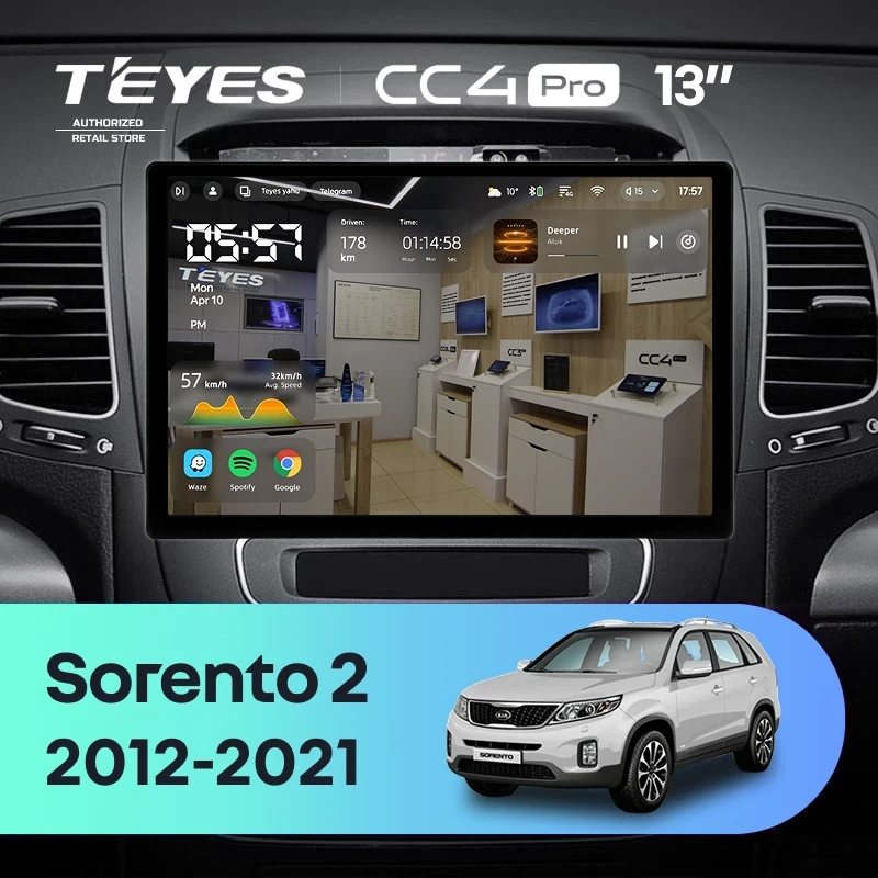 Штатная магнитола для Kia Sorento 2 II XM (2012-2021) (Экран 13") - Teyes CC4 Pro на Android 13, 8-ядер, 8ГБ-128ГБ, SIM-слот