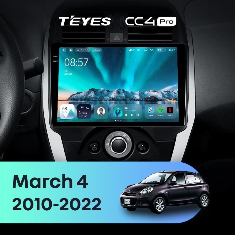 Штатная магнитола для Nissan March 4 (K13) (2010-2022) (Экран 10,36") - Teyes CC4 Pro на Android 13, 8-ядер, 12ГБ-256ГБ, SIM-слот