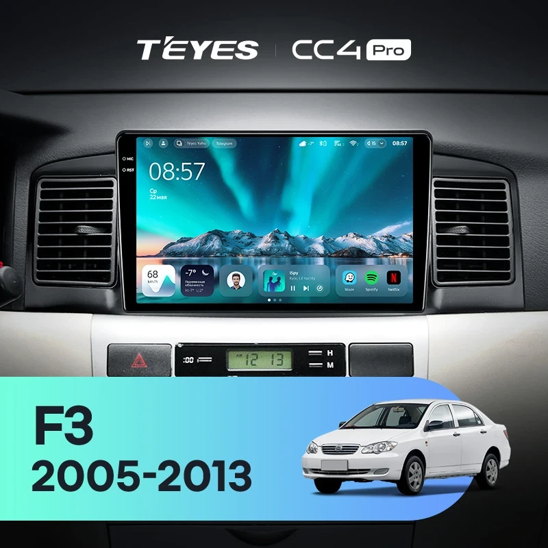 Штатная магнитола для BYD F3 (2005-2013) (Экран 9,5") - Teyes CC4 Pro на Android 13, 8-ядер, 12ГБ-256ГБ, SIM-слот