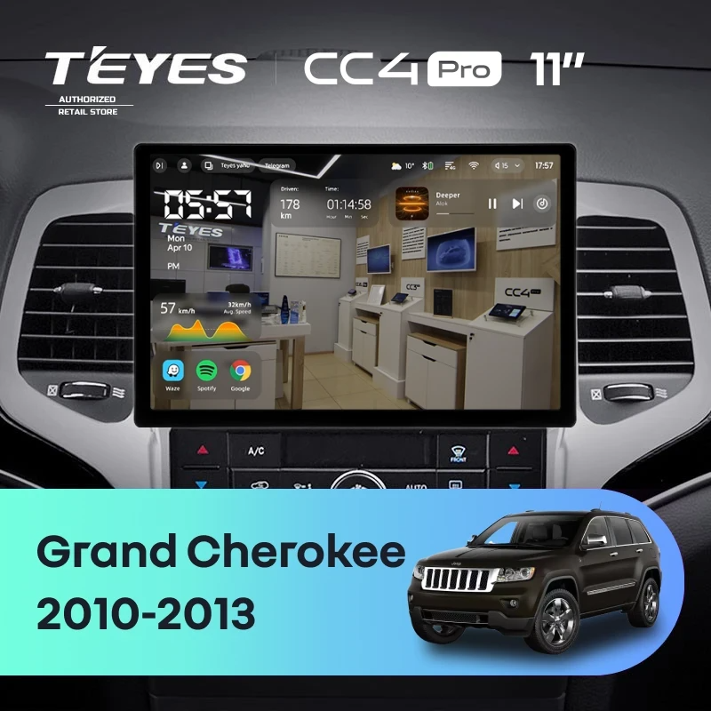 Штатная магнитола для Jeep Grand Cherokee WK2 (2010-2013) (Экран 11") - Teyes CC4 Pro на Android 13, 8-ядер, 8ГБ-128ГБ, SIM-слот