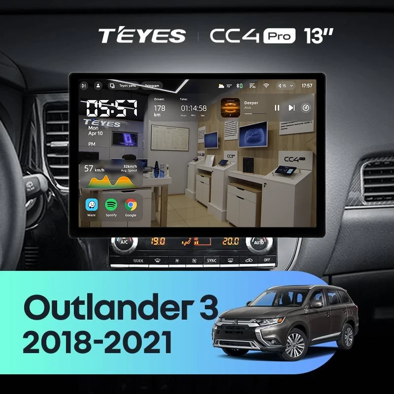 Штатная магнитола для Mitsubishi Outlander 3 (2018-2021) (Экран 13") - Teyes CC4 Pro на Android 13, 8-ядер, 12ГБ-256ГБ, SIM-слот