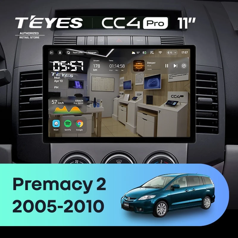 Штатная магнитола для Mazda Premacy 2 (2005-2010) (Экран 11") - Teyes CC4 Pro на Android 13, 8-ядер, 8ГБ-128ГБ, SIM-слот