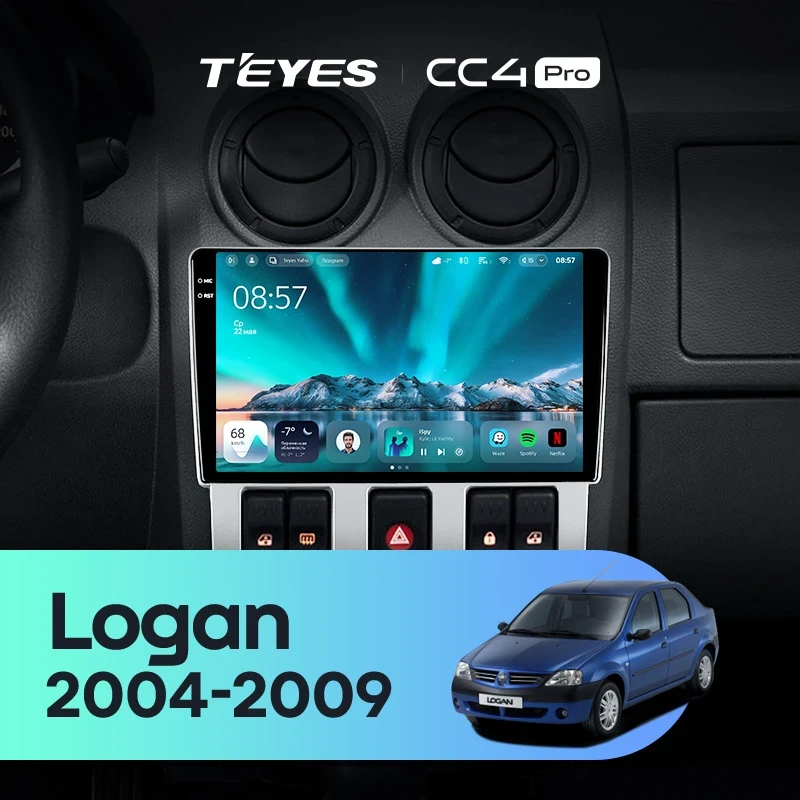 Штатная магнитола для Renault Logan 1 (2004-2009) (Экран 9,5") - Teyes CC4 Pro на Android 13, 8-ядер, 8ГБ-128ГБ, SIM-слот