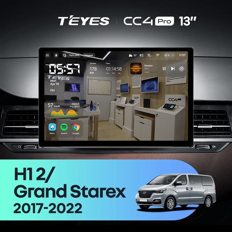 Штатная магнитола для Hyundai H1 2 Grand Starex TQ (2017-2022) (Экран 13") - Teyes CC4 Pro на Android 13, 8-ядер, 8ГБ-128ГБ, SIM-слот