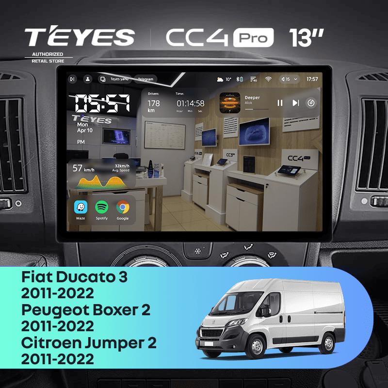 Штатная магнитола для Peugeot Boxer 2 (2011-2022) (0din) (Экран 11") - Teyes CC4 Pro на Android 13, 8-ядер, 8ГБ-128ГБ, SIM-слот