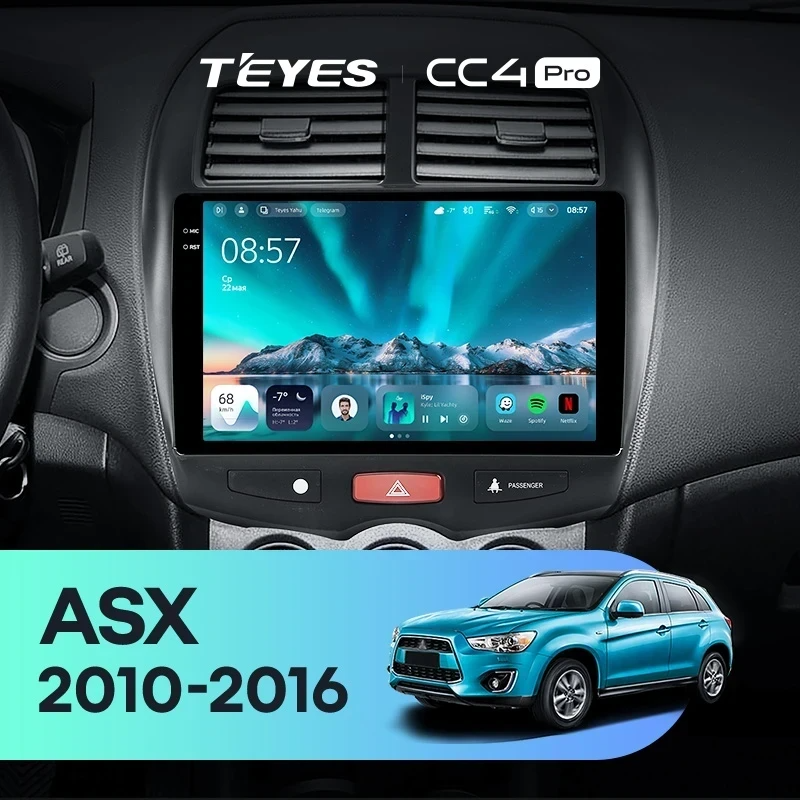 Штатная магнитола для Mitsubishi ASX 1 (2010-2016) (Экран 10,36") - Teyes CC4 Pro на Android 13, 8-ядер, 12ГБ-256ГБ, SIM-слот