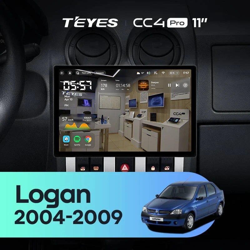 Штатная магнитола для Renault Logan 1 (2004-2009) (Экран 11") - Teyes CC4 Pro на Android 13, 8-ядер, 12ГБ-256ГБ, SIM-слот