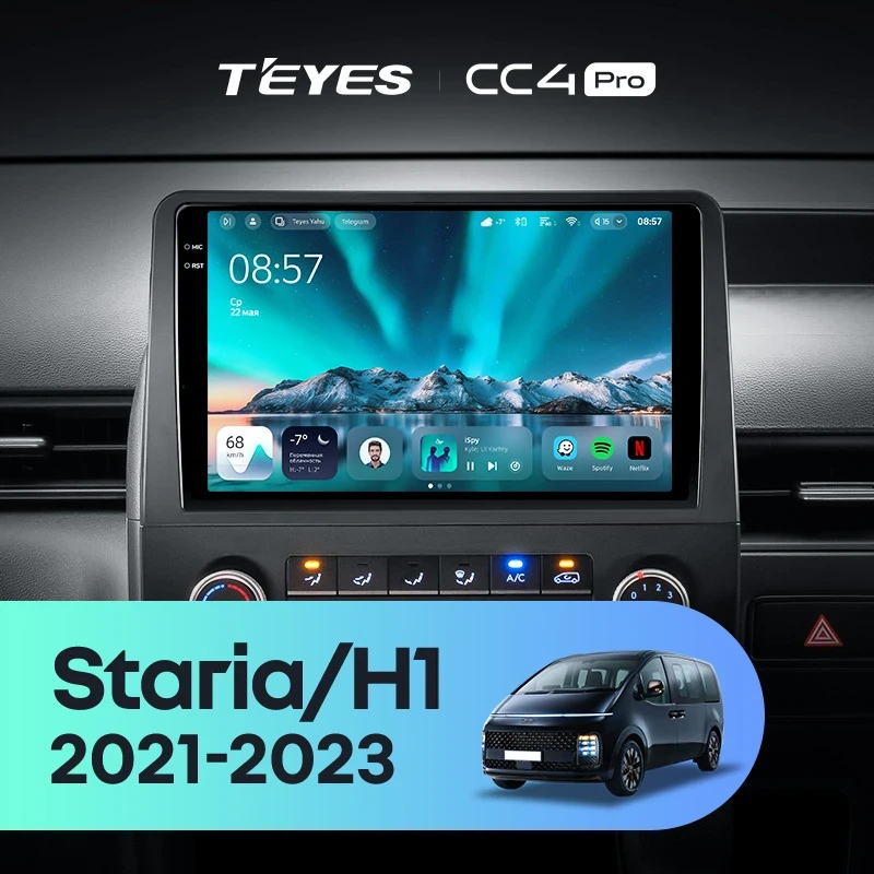 Штатная магнитола для Hyundai Staria / H1 (2021-2023) (Экран 10,36") - Teyes CC4 Pro на Android 13, 8-ядер, 12ГБ-256ГБ, SIM-слот