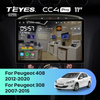 Штатная магнитола для Peugeot 308 (2007-2015) / Peugeot 408 (2012-2020) (Экран 11") - Teyes CC4 Pro на Android 13, 8-ядер, 12ГБ-256ГБ, SIM-слот