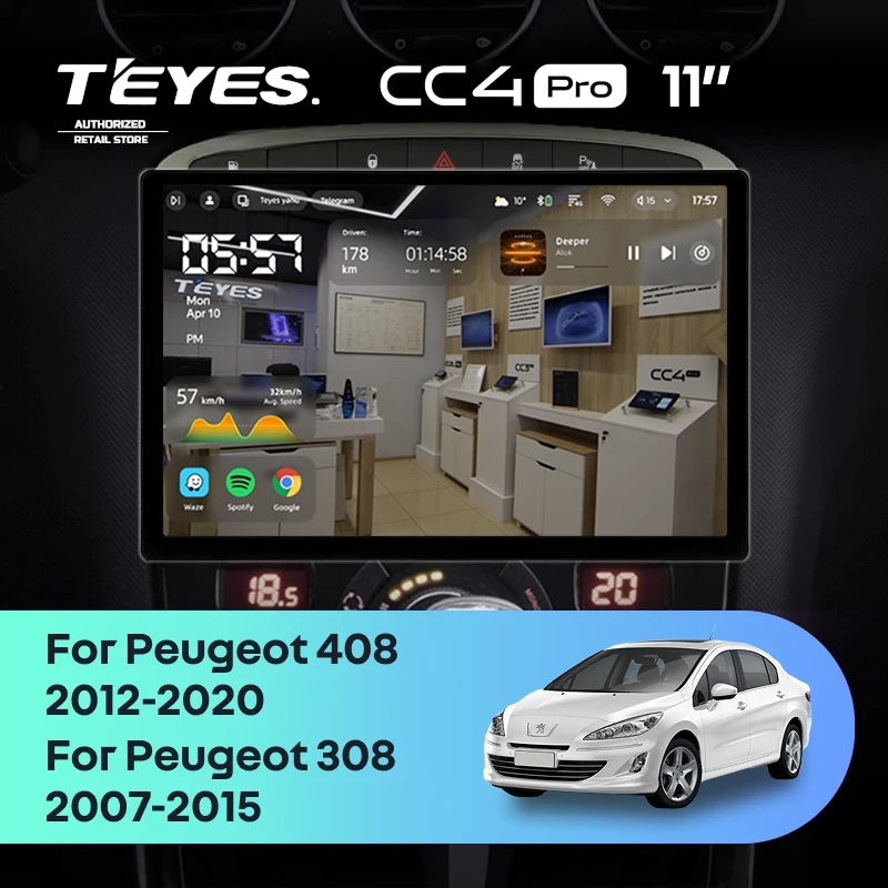 Штатная магнитола для Peugeot 308 (2007-2015) / Peugeot 408 (2012-2020) (Экран 11") - Teyes CC4 Pro на Android 13, 8-ядер, 12ГБ-256ГБ, SIM-слот