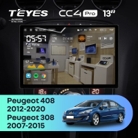 Штатная магнитола для Peugeot 308 (2007-2015) / Peugeot 408 (2012-2020) (Экран 13") - Teyes CC4 Pro на Android 13, 8-ядер, 12ГБ-256ГБ, SIM-слот