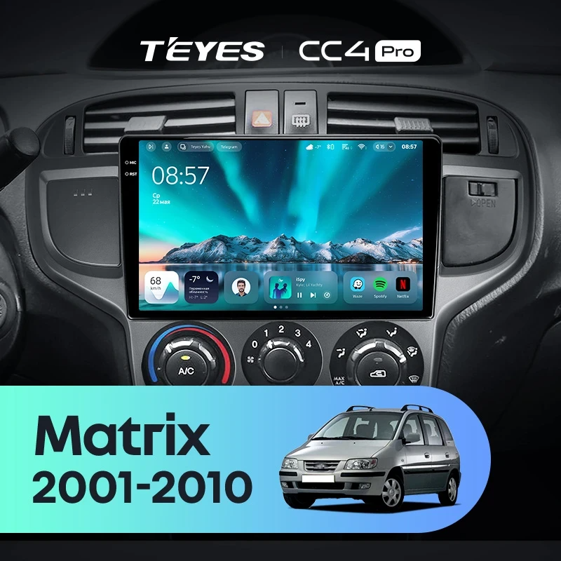 Штатная магнитола для Hyundai Matrix (2001-2010) (Экран 9,5") - Teyes CC4 Pro на Android 13, 8-ядер, 8ГБ-128ГБ, SIM-слот