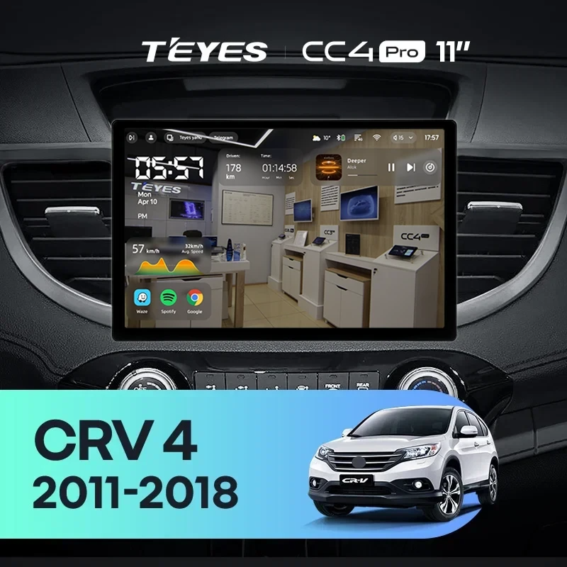 Штатная магнитола для Honda CR-V 4 RM RE (2011-2018) (Экран 11") - Teyes CC4 Pro на Android 13, 8-ядер, 12ГБ-256ГБ, SIM-слот