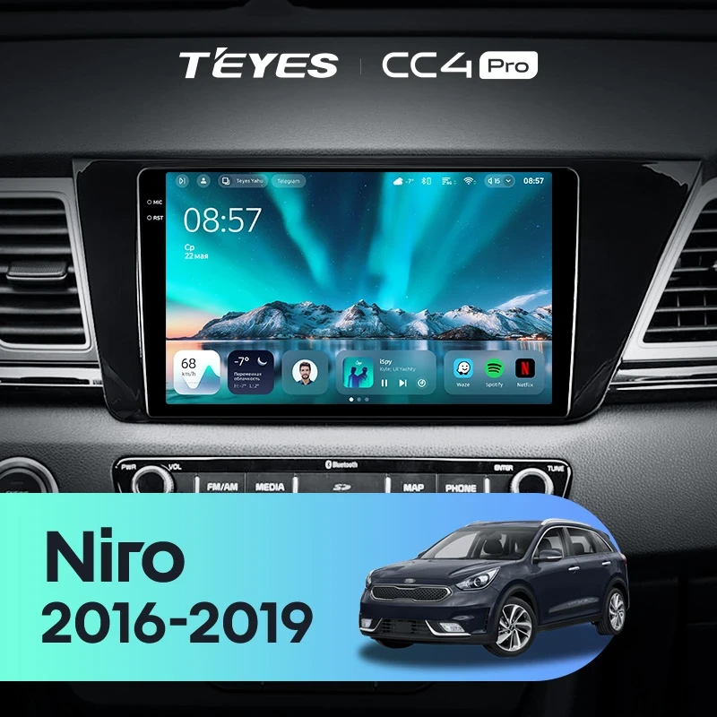Штатная магнитола для Kia Niro DE (2016-2019) (Экран 9,5") - Teyes CC4 Pro на Android 13, 8-ядер, 12ГБ-256ГБ, SIM-слот