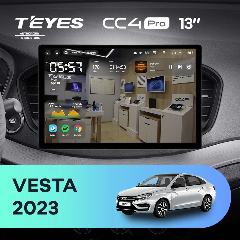 Штатная магнитола для LADA Vesta (2023-2026) (Экран 13") - Teyes CC4 Pro на Android 13, 8-ядер, 8ГБ-128ГБ, SIM-слот