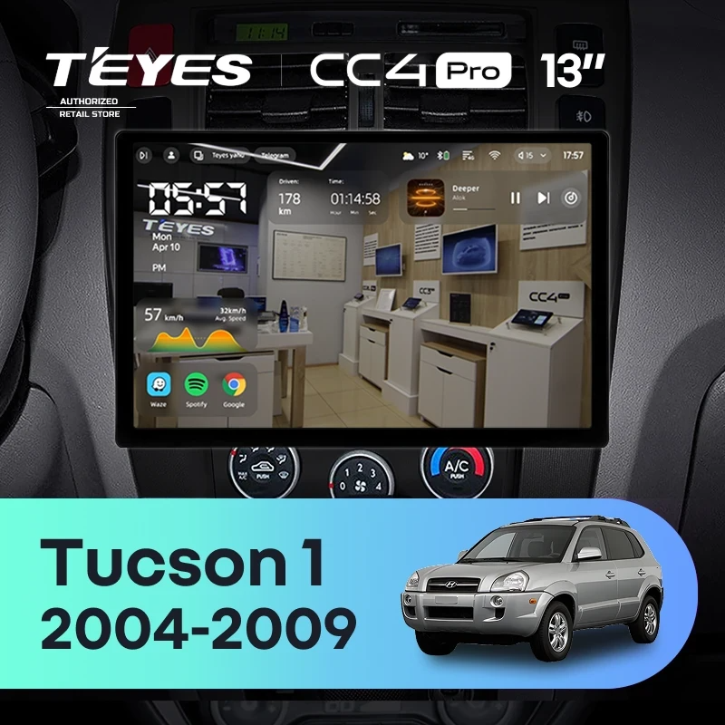 Штатная магнитола для Hyundai Tucson 1 (2004-2009) (Экран 13") - Teyes CC4 Pro на Android 13, 8-ядер, 8ГБ-128ГБ, SIM-слот