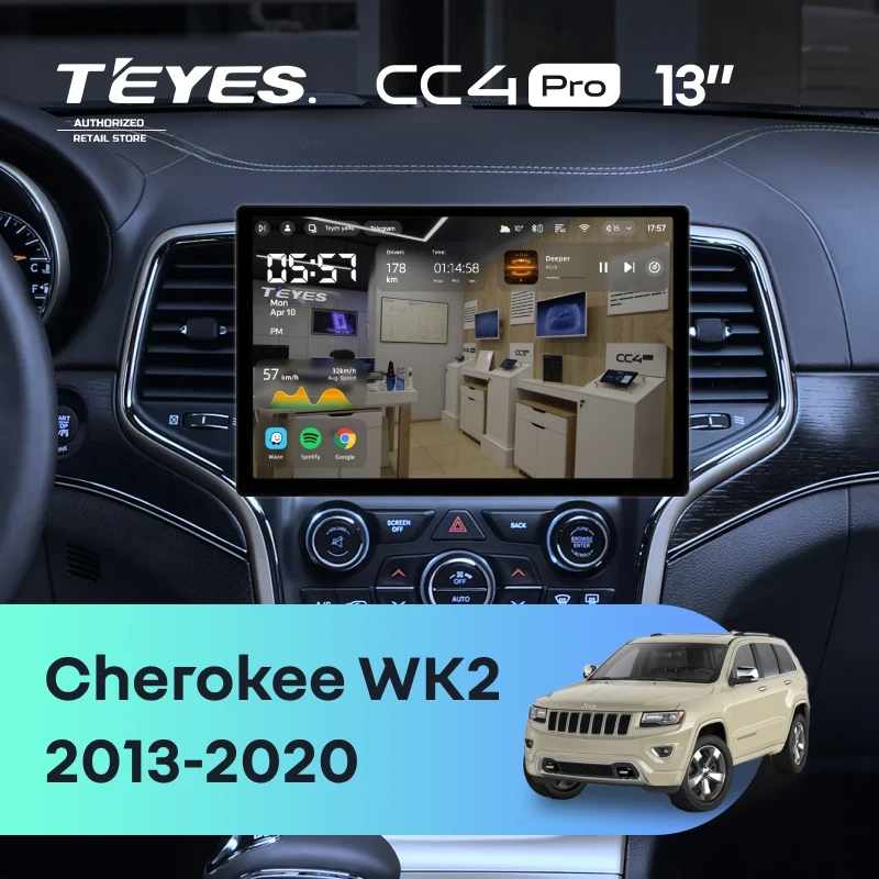 Штатная магнитола для Jeep Grand Cherokee WK2 (2013-2020) (Экран 13") - Teyes CC4 Pro на Android 13, 8-ядер, 8ГБ-128ГБ, SIM-слот