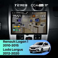 Штатная магнитола для Renault Logan 1 (2010-2015)  / LADA Largus (2012-2020) (Экран 11") - Teyes CC4 Pro на Android 13, 8-ядер, 12ГБ-256ГБ, SIM-слот