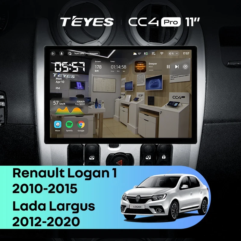 Штатная магнитола для Renault Logan 1 (2010-2015)  / LADA Largus (2012-2020) (Экран 11") - Teyes CC4 Pro на Android 13, 8-ядер, 12ГБ-256ГБ, SIM-слот