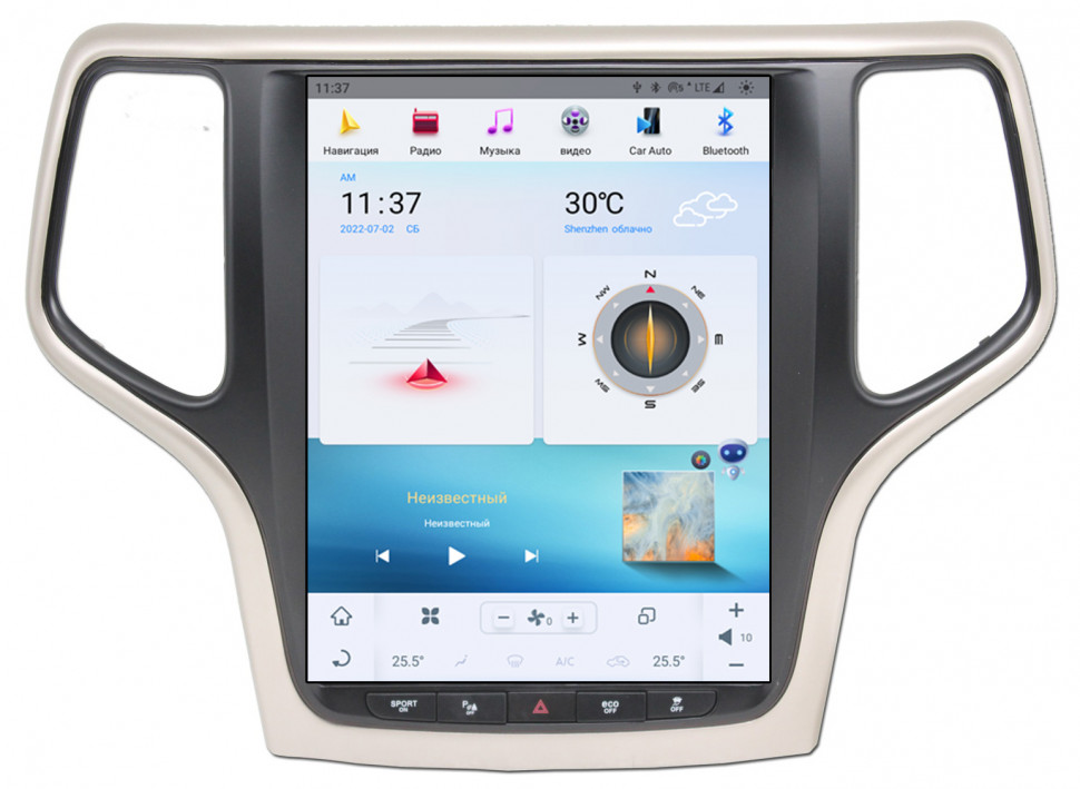 Магнитола для Jeep Grand Cherokee 2013-2022 (черный/шампань) - Carmedia ZF-1217-Q6 ("Тесла-Стиль") Android 11, 8ГБ+128ГБ, SIM-слот (CarPlay)