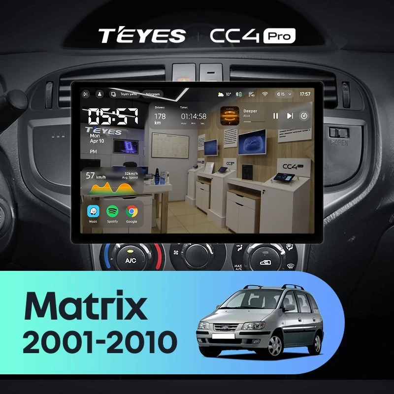 Штатная магнитола для Hyundai Matrix (2001-2010) (Экран 13") - Teyes CC4 Pro на Android 13, 8-ядер, 12ГБ-256ГБ, SIM-слот