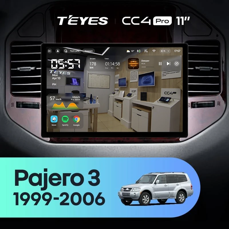 Штатная магнитола для Mitsubishi Pajero 3 (1999-2006) (Экран 11") - Teyes CC4 Pro на Android 13, 8-ядер, 8ГБ-128ГБ, SIM-слот