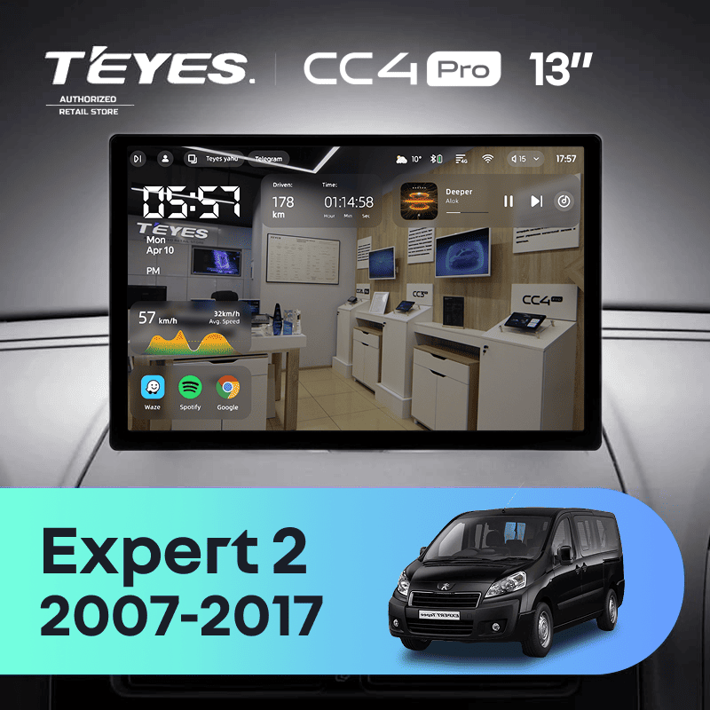 Штатная магнитола для Peugeot Expert 2 G9 (2007-2017) (0din) (Экран 13") - Teyes CC4 Pro на Android 13, 8-ядер, 8ГБ-128ГБ, SIM-слот