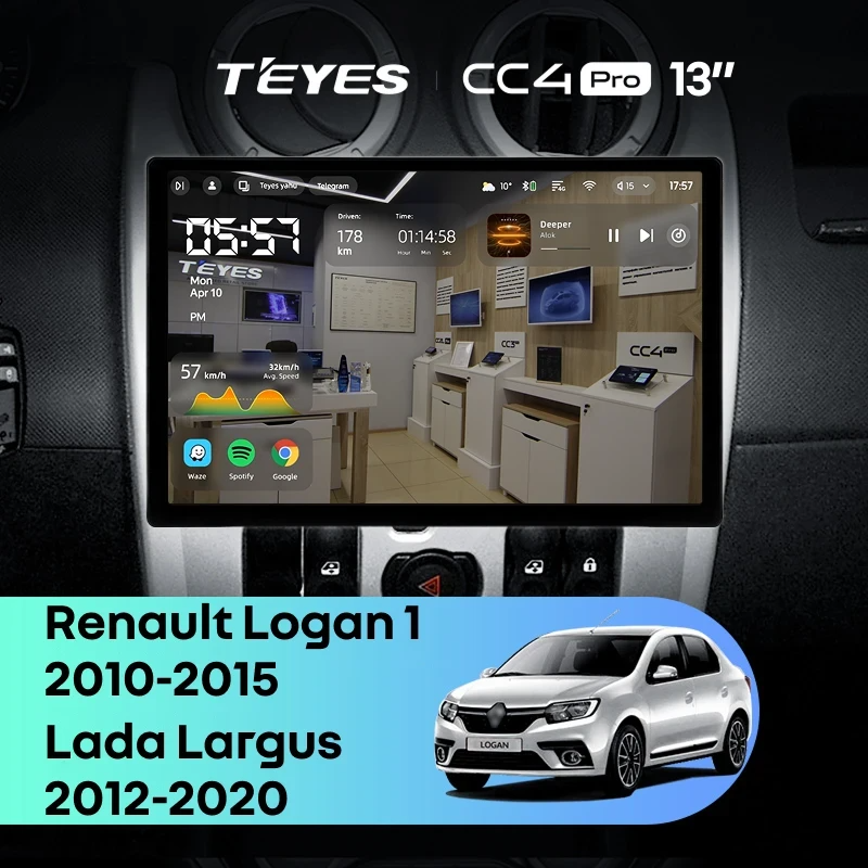 Штатная магнитола для Renault Logan 1 (2010-2015)  / LADA Largus (2012-2020) (Экран 13") - Teyes CC4 Pro на Android 13, 8-ядер, 8ГБ-128ГБ, SIM-слот
