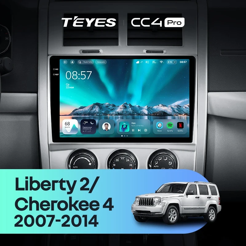 Штатная магнитола для Jeep Liberty 2 KK (2007-2012) (Экран 10,36") - Teyes CC4 Pro на Android 13, 8-ядер, 8ГБ-128ГБ, SIM-слот