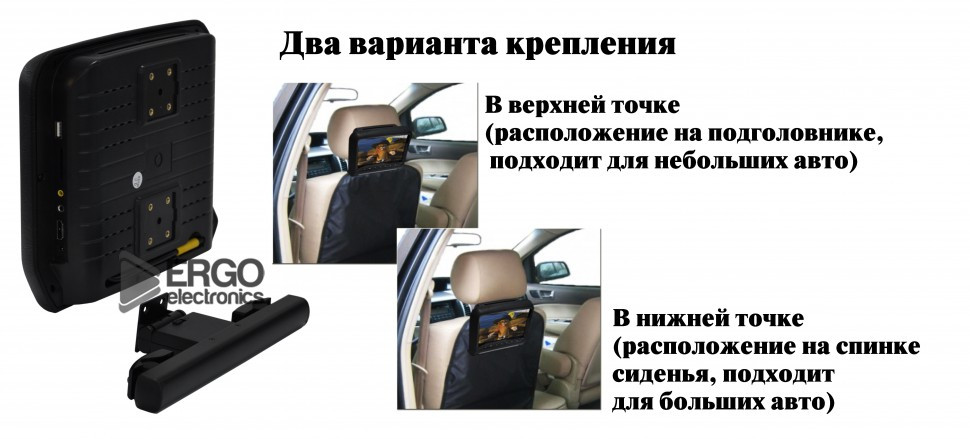 Комплект навесных мониторов на подголовник с диагональю 9" и встроенным DVD-плеером ERGO ER9B (чёрный)