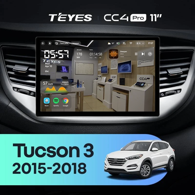 Штатная магнитола для Hyundai Tucson 3 (2015-2018) (Экран 11") - Teyes CC4 Pro на Android 13, 8-ядер, 8ГБ-128ГБ, SIM-слот
