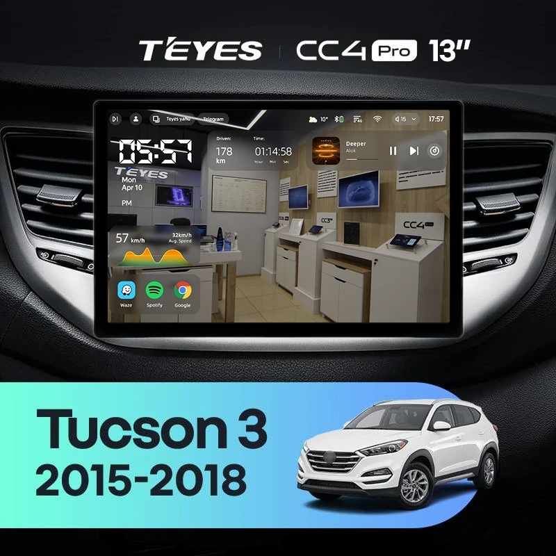 Штатная магнитола для Hyundai Tucson 3 (2015-2018) (Экран 13") - Teyes CC4 Pro на Android 13, 8-ядер, 8ГБ-128ГБ, SIM-слот