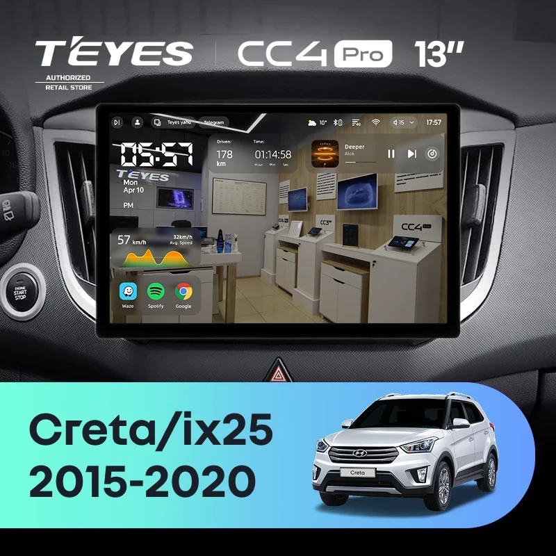 Штатная магнитола для Hyundai Creta (2015-2020) (Экран 13") - Teyes CC4 Pro на Android 13, 8-ядер, 12ГБ-256ГБ, SIM-слот