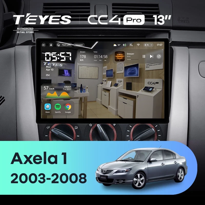 Штатная магнитола для Mazda Axela 1 (2003-2008) (Экран 13") - Teyes CC4 Pro на Android 13, 8-ядер, 8ГБ-128ГБ, SIM-слот