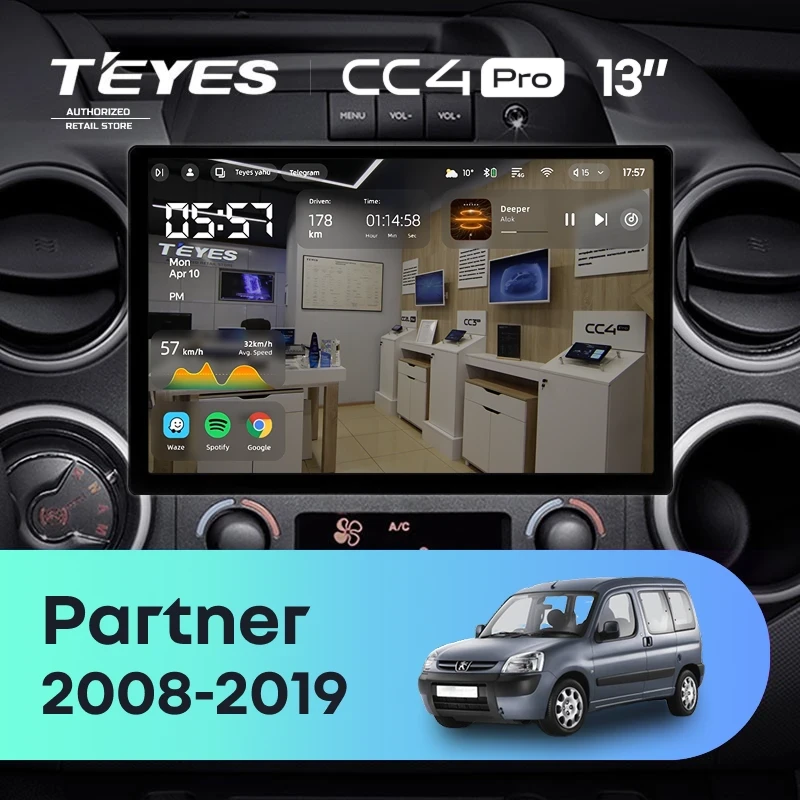 Штатная магнитола для Peugeot Partner (2008-2019) (Экран 13") - Teyes CC4 Pro на Android 13, 8-ядер, 12ГБ-256ГБ, SIM-слот