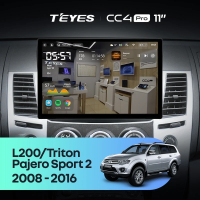Штатная магнитола для Mitsubishi Pajero Sport 2 (2008-2016) (Экран 11") - Teyes CC4 Pro на Android 13, 8-ядер, 8ГБ-128ГБ, SIM-слот