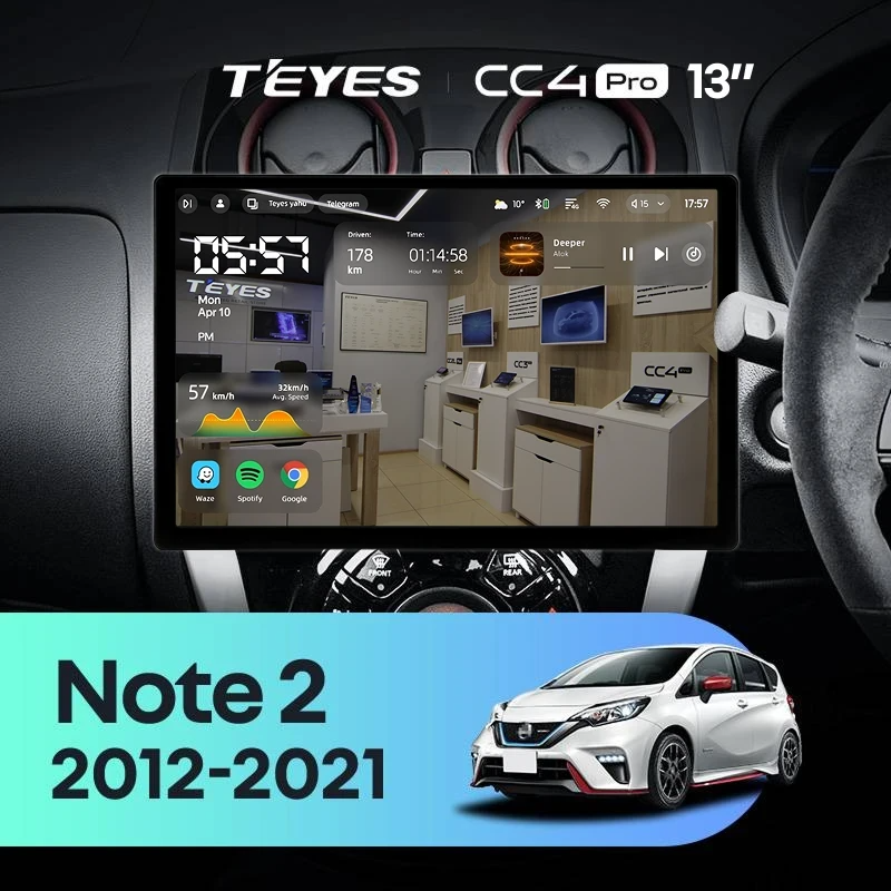 Штатная магнитола для Nissan Note 2 E12 (2012-2021) (Экран 13") - Teyes CC4 Pro на Android 13, 8-ядер, 8ГБ-128ГБ, SIM-слот